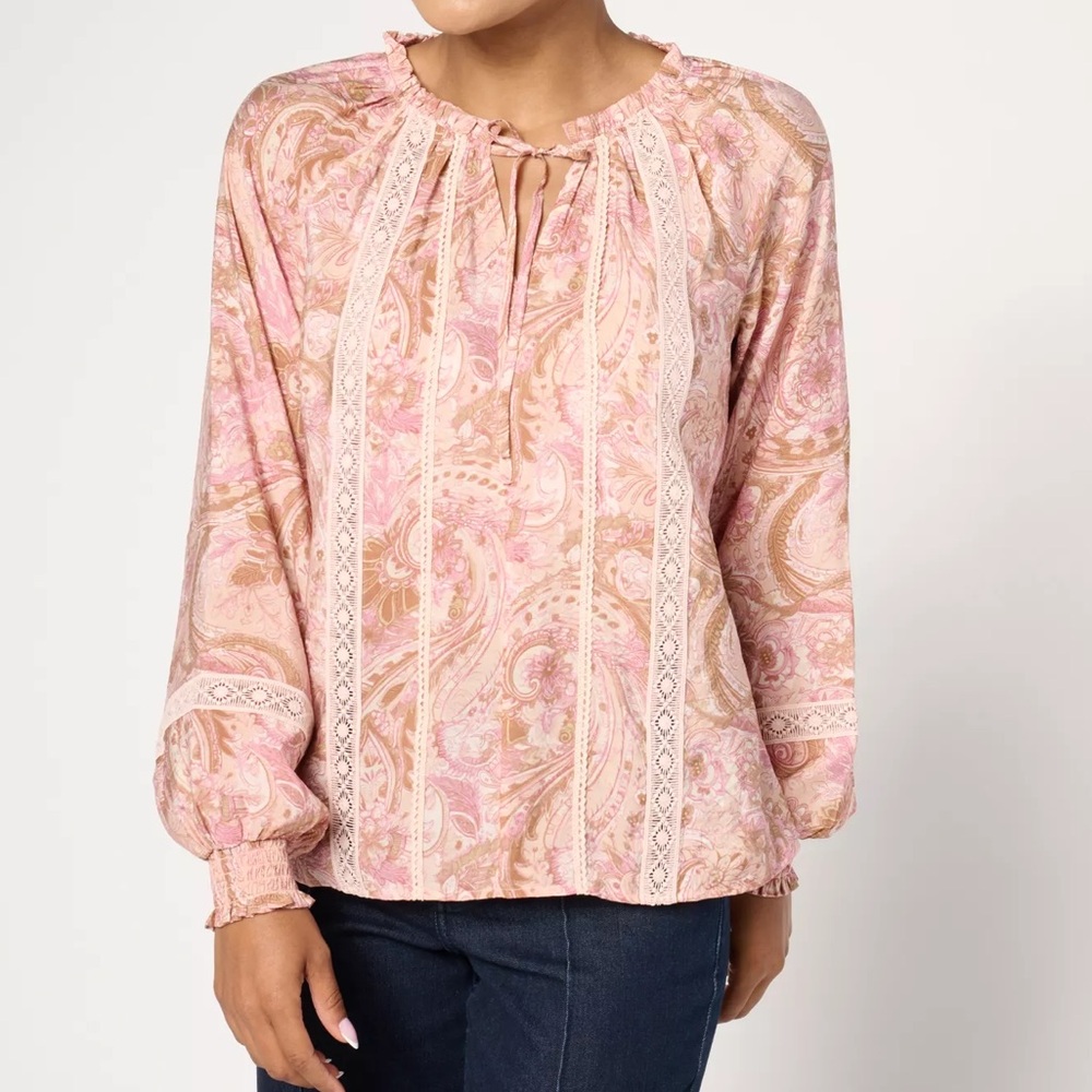 Me by Jennie Garth Pink Relaxed Tie Front Blouse